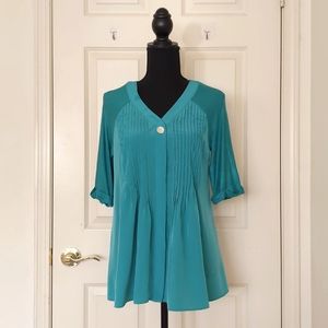 Style & Co. Two Fabrics Front Design Half Sleeve Button Down Loose fit Shirt.